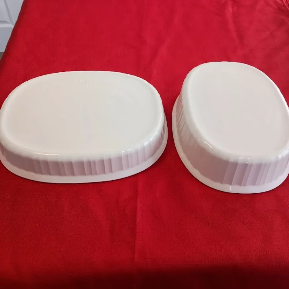 Two Corning ware French White Casserole Ovenware Dishes, F-6-B & F 12B - No lids